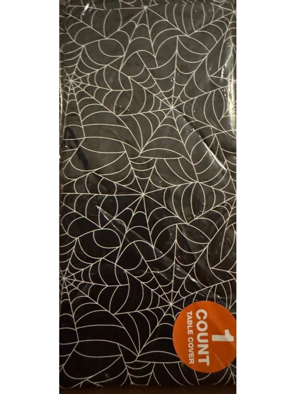 Happy Halloween Spider Web Table Cover, 4.5 ft x 9 ft, Black and White, New with